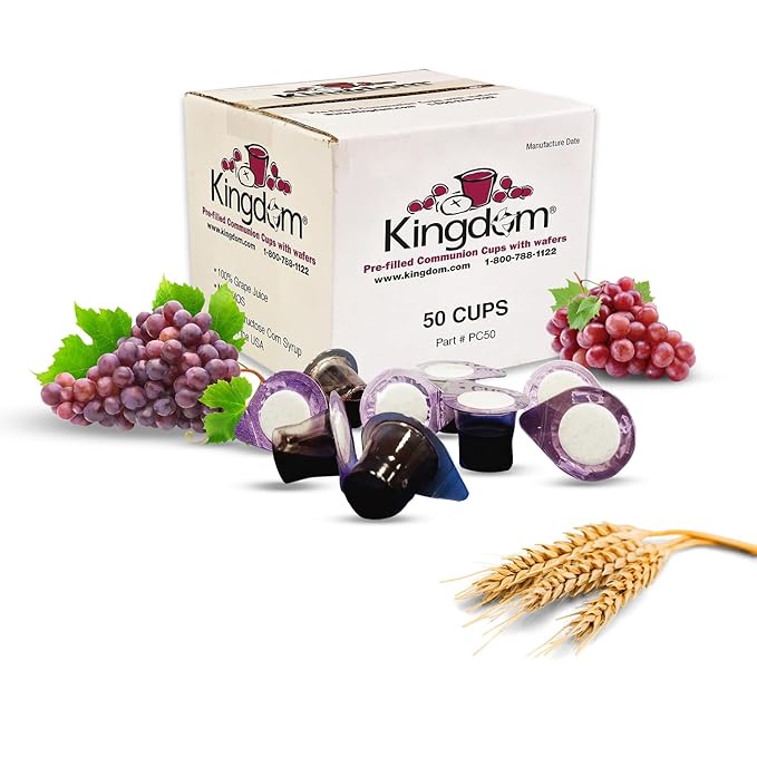 Kingdom Prefilled Communion Cup with Wafers(50ct-Red Juice) Sealed in a Single-Serving Container with Upto 1 Year Shelf Life, Perfect for Holy Eucharist Celebration in Hospitals,Summer Camps,and More