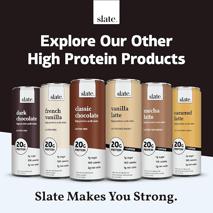 Slate Milk - Ultra Protein Shake - Chocolate - 42g Protein, 2g Sugar, 190 Calories, 4g Net Carbs - Lactose Free, No Added Sugar - Made with Ultra Filtered Milk - Breakfast Boost, Post Workout - 15 fl oz, 12 Cans