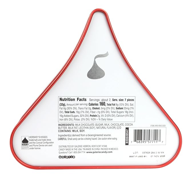 Valentine's Hershey Kisses Gift Box, 14 Milk Chocolate Candies Inside, Reusable Tin, 2.24 Ounces