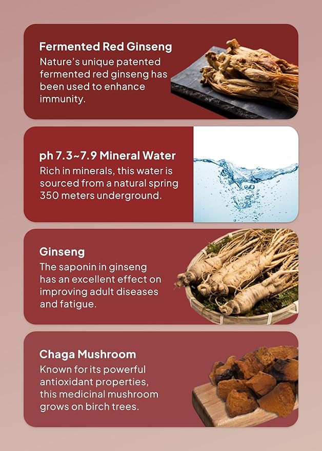 Korean Food Red Ginseng Drink with Siberian Chaga, 9-Steamed 9-Dried Ginseng, Vegan-Friendly, 15 Cans × 180ml (6.08 fl oz), Naturecell