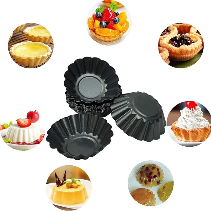 Proshopping 12 Pack Egg Tart Pan, Non-stick Carbon Steel Tartlet Tins, Mini Pie Mould, Muffin Cupcake Pudding Baking Cup Maker - for Pies, Chinese Egg Tart, Cakes (Big Size 3"x 0.9")