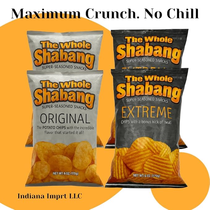 The Whole Shabang Chips by Moon Lodge – Bold Original and Extreme Flavors Potato Chips Variety Pack – Rippled Savory Snacks for Adults – Gluten Free Food Snack Pack (6 oz Bags, 4 Pack)