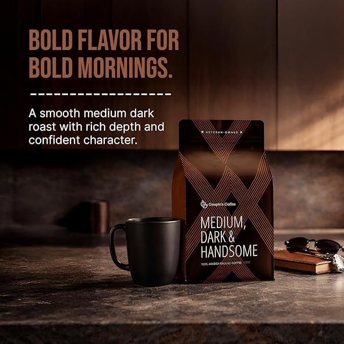 Couple’s Coffee Ground Coffee | Smooth Medium Dark Roast Blend | Gives Back to Military Families | Medium Dark and Handsome | Made with 100% Arabica Beans | 12oz