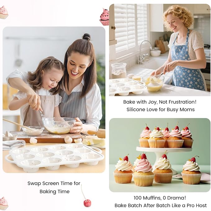 Fimary mary Silicone Muffin Pan with Metal Reinforced Frame - Mini Muffin Pan for Homemade Muffins, Cupcakes, and Bread, Oven and Dishwasher Safe - Set of 2, 6-Cup and 12-Cup