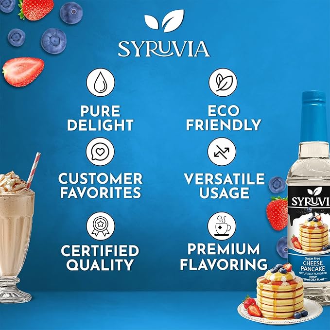 Syruvia Sugar Free Coffee Syrup, Cheese Pancake Flavored Syrup for Drinks, Lattes and Desserts – 25.4 fl oz