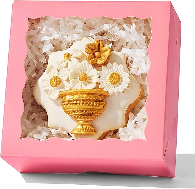 JCXGRVC 50PCS 4x4x2 Inches Pink Bakery Boxes with Clear Window Ideal for Packaging Cookie, Strawberry, Macaron, Ores, Chocolate Truffles, Donut, Pie Treat Boxes for Party Wedding Valentine's Birthday