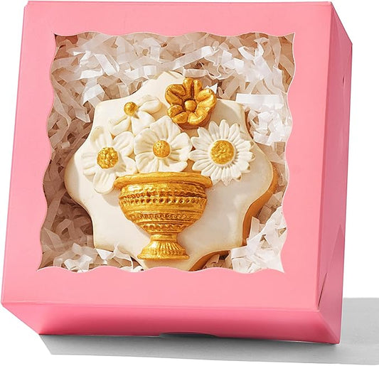 JCXGRVC 50PCS 4x4x2 Inches Pink Bakery Boxes with Clear Window Ideal for Packaging Cookie, Strawberry, Macaron, Ores, Chocolate Truffles, Donut, Pie Treat Boxes for Party Wedding Valentine's Birthday