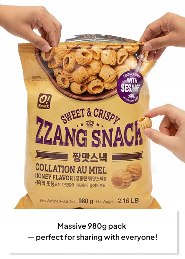 Korean Food O!Snack Honey Flavor, Sweet & Crispy Honey Snack with Sesame, Large Family Pack 2.16 lb, Party Sharing Size