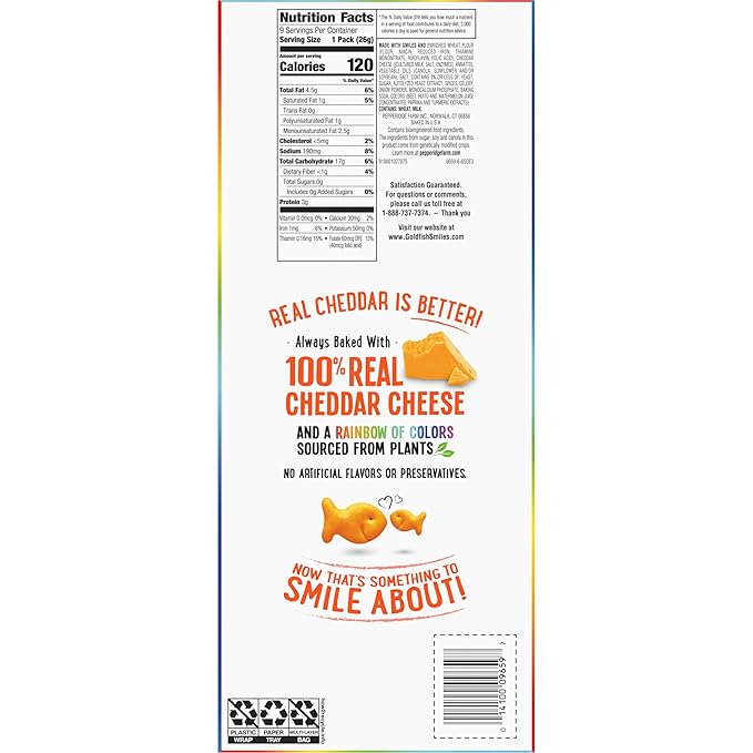 Goldfish Colors Cheddar Crackers, Snack Pack, 0.9 oz, 9 CT Multi-Pack Tray (Pack of 2)