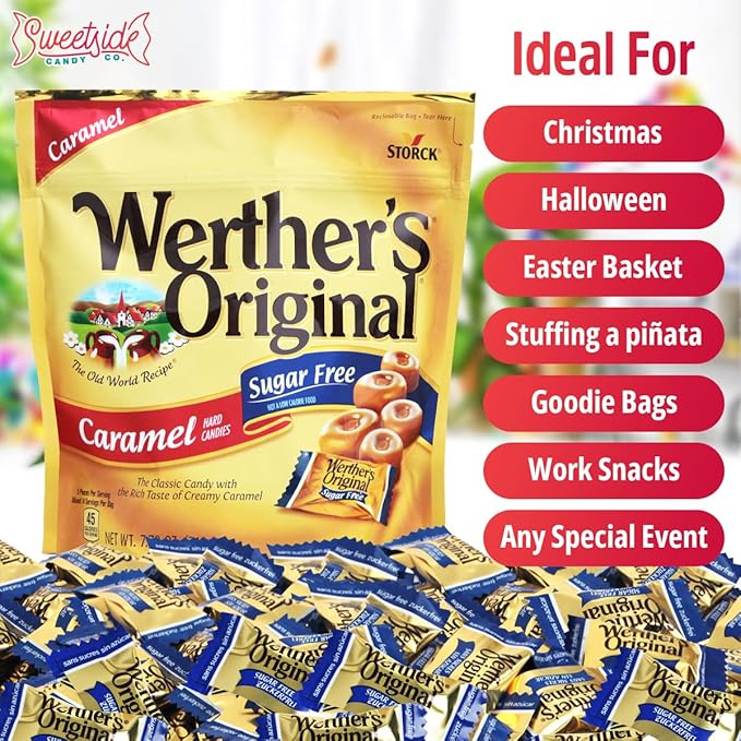 Original Caramel Hard Candies, 2 Pack of Individually Wrapped Sugar Free Hard Candy 7.7oz Each, Ideal Hard Candy for Holiday Treats, Perfect Caramel Candy for Sharing or Stocking Up