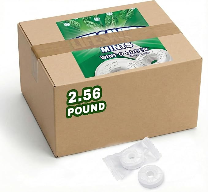 Wint O Green Hard Candy 2.5lb - Fresh Breath Wintergreen Mints, Individually Wrapped Ring-Shaped Mints, Classic Refreshing Mint Candy for Parties, Office, Candy Bowls & Travel