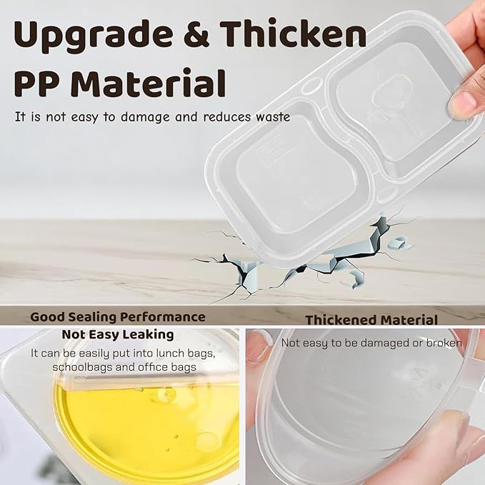 Reusable Snack Containers with Lids - 20PCS Double Compartment Condiment Containers for Snack Prep, Portion Control, Lunches Picnics Parties, Microwave & Dishwasher Safe 6.76oz (CLEAR)
