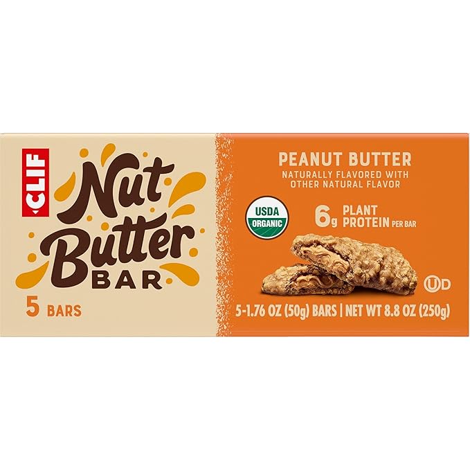 CLIF Nut Butter Bar - Peanut Butter - Energy Snack Bars - Non-GMO - USDA Organic - Plant Based - Low Glycemic - 1.76 oz. (5 Pack)