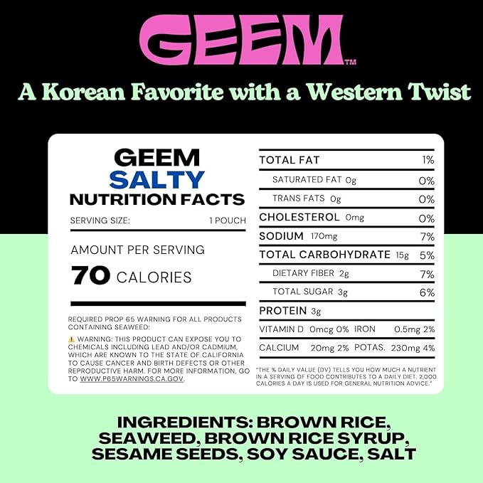 GEEM Seaweed Snacks – Korean Seaweed Chips with Rice Crisps & Sesame | Crunchy, Oil-Free Snack | Vegan, Non-GMO | Great for Kids & Adults | Variety 4-Pack