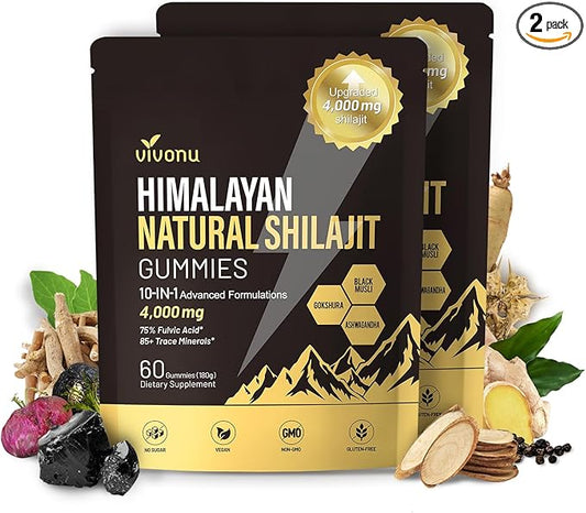 Shilajit Gummies, Shilajit for Men & Women | 4000mg High Potency 10-in-1 Formula with Pure Himalayan Shilajit, Ashwagandha, and 75% Fulvic Acid | Sugar-Free Vegan, 85+ Trace Minerals