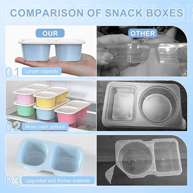 Reusable Snack Containers with Lids for Kids-Classic Color 5 PACK, [UNIQUE DESIGN 2-COMPARTMENT] BPA-Free/Microwave/Dishwasher Safe, Snack Bowls Container for On-the-Go Meals,Camping and Travel