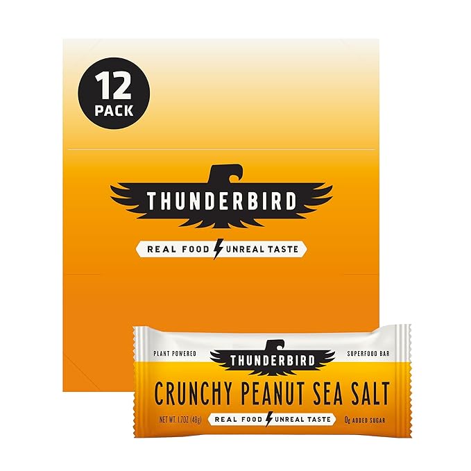 Thunderbird Bars Energy Snack, Gluten-Free with Protein, Healthy Real Food, Vegan Non-GMO, No Added Sugar (12 Count, 1.7 oz. Bars) (Crunchy Peanut Butter)