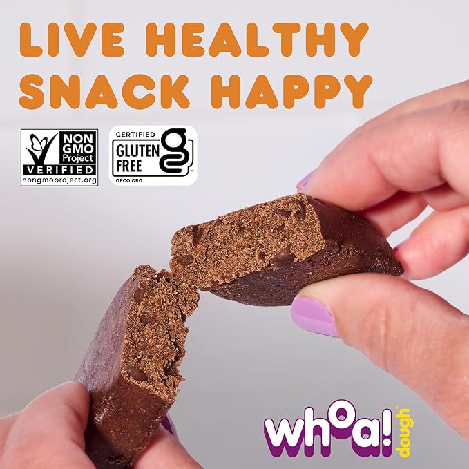 Whoa Dough Edible Cookie Dough Bars- Certified Non-GMO, Kosher and Gluten Free Bars - Healthy Snack Foods - Plant Based Snacks - Peanut Butter Chocolate Chip Cookie Dough - 4 Pack