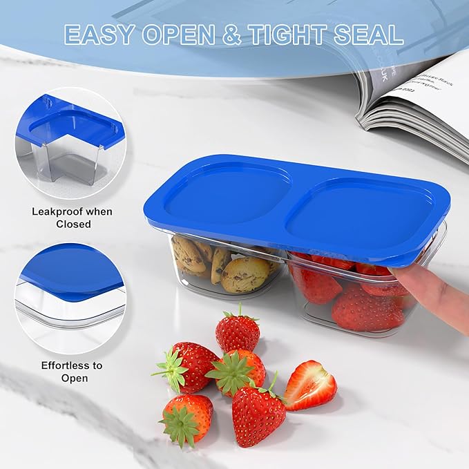 Reusable Snack Containers with Lids for Kids-Gemstone Bright 5 PACK, [UNIQUE DESIGN 2-COMPARTMENT] BPA-Free/Microwave/Dishwasher Safe, Snack Bowls Container for On-the-Go Meals,Camping and Travel