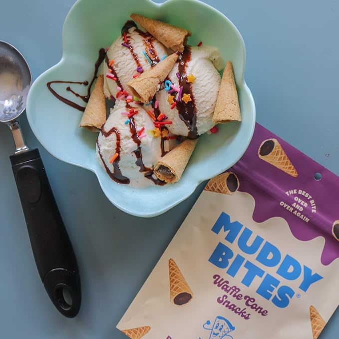 Muddy Bites Waffle Cone Snacks Bite Sized Chocolate Filled Waffle Cones for Snack or Dessert, Ice Cream Topping, Premium Chocolate made with Pure Cane Sugar, Kosher (Dark Chocolate, 5 Bags)