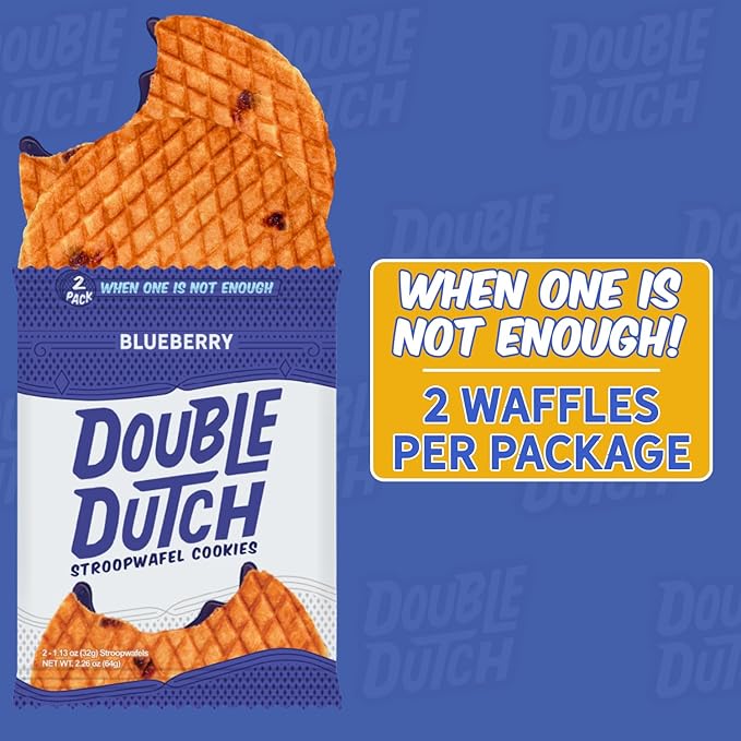 Double Dutch Stroopwafel Cookies – 2 Pack – 16 Waffles – Caramel, Blueberry, Vanilla, Chocolate Salted Caramel (16 Count, Blueberry)