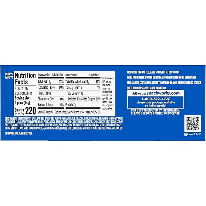 Nabisco Cookies Variety Pack, Oreo, Nutter Butter, Chips AHOY!, 40 Snack Packs (4 Cookies Per Pack, 4 Boxes)