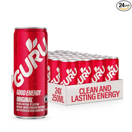 GURU Original Organic Energy Drinks, Clean Energy Drink with Plant Based Natural Caffeine from Green Tea, Gluten Free and Vegan, 100MG Caffeine, Healthy Drinks, 8.4oz (Pack of 24)