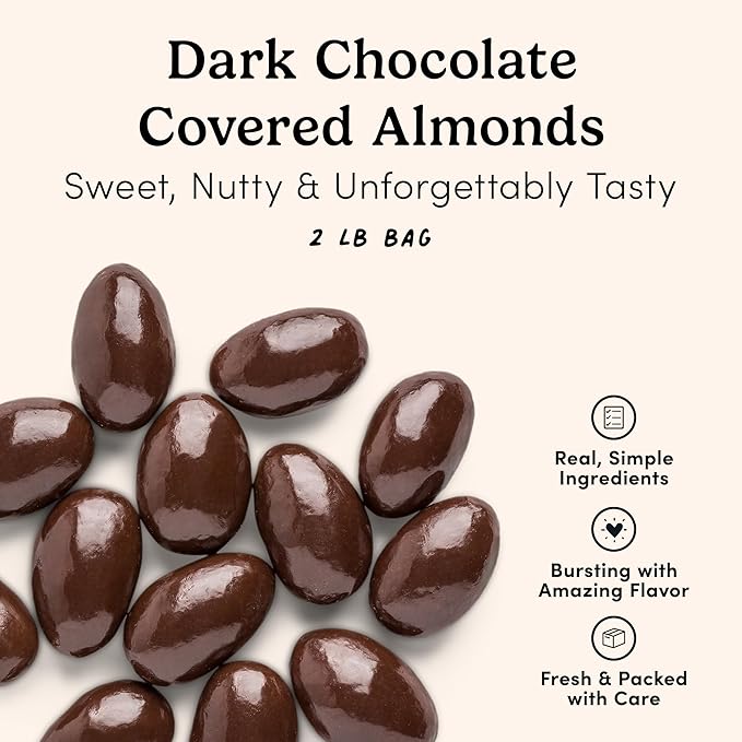 Nuts.com – Dark Chocolate Covered Almonds – 2 Pound Bag, Healthy Snack for Adults & Kids, Good Source of Protein, Fiber, Iron, Calcium, Potassium & Antioxidants – Kosher Pareve