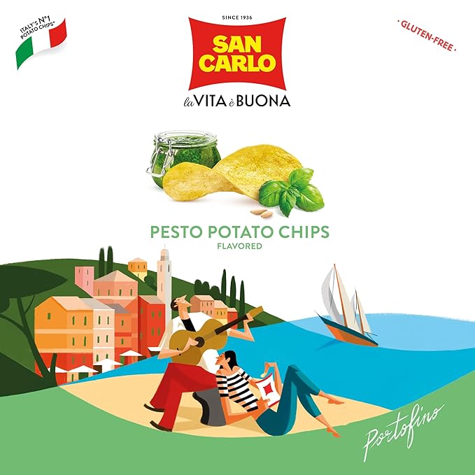 San Carlo Multi Pack 5X Pesto n°1 Italian Potato Chips - 150gr - for Snacking Bliss
