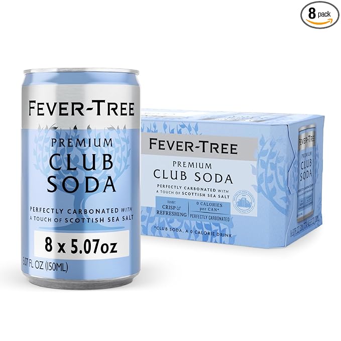 Fever-Tree Club Soda – Premium Zero Calorie Mixer for Cocktails and Mocktails, 5.1 fl oz Cans, Pack of 8 – Naturally Sourced, Non-GMO