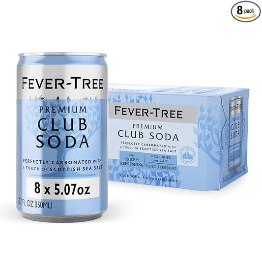 Fever-Tree Club Soda – Premium Zero Calorie Mixer for Cocktails and Mocktails, 5.1 fl oz Cans, Pack of 8 – Naturally Sourced, Non-GMO