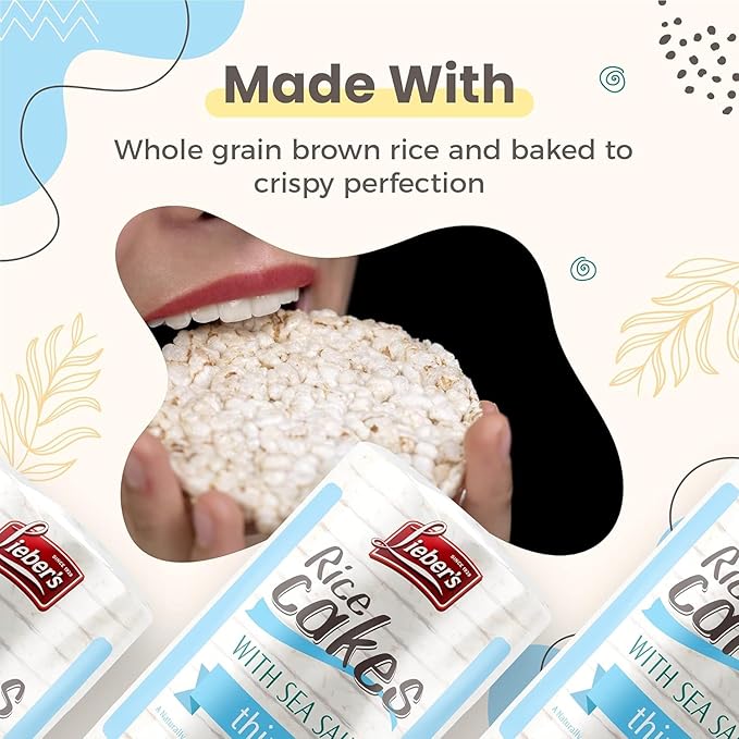 LIEBERS Snack Sea Salt Rice Cakes, Dairy Free, Wheat Free, Gluten Free, And Vegan options Kosher Certified, (3-Pack)