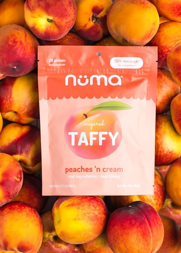 Numa Taffy Candy, Peaches ‘n Cream Made with Real & Simple Ingredients – Low Sugar, High Protein, Low Calorie, All Natural & Gluten Free Peach Taffy – 3 bags with 10 Individually Wrapped Chews Each