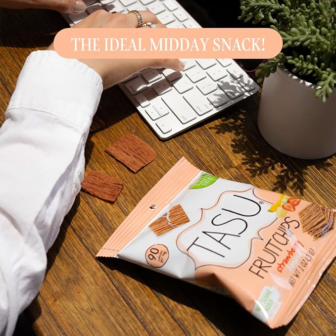 TASU Strawberry Banana Dried Fruit Chips - 100% Natural, Crispy, Crunchy, and Allergen-Free Healthy Snacks for Kids & Adults, Vegan, Gluten-Free, No Added Sugar, No Oils Added, Perfect for Lunch Bags and On-the-Go Snacks | 12 Pack (1 Oz Each)