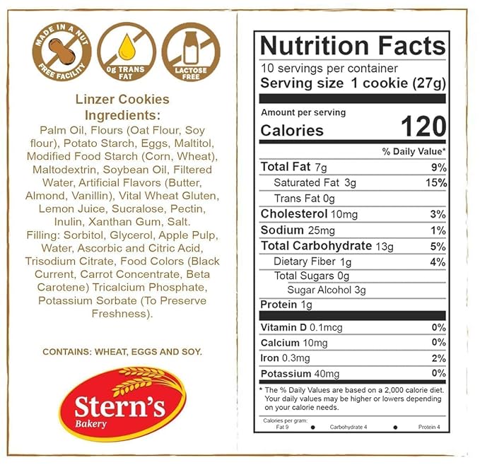 Sugar Free Cookies for Diabetics [10 Count] Strawberry Filled Linzer Cookies | Low Carb Snacks for Adults | Kosher, Dairy Free, Nut Free | Stern’s Bakery