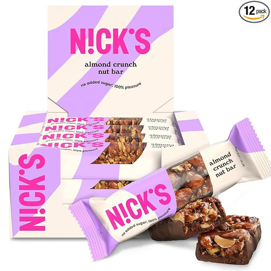 NICKS Keto Nut Bar, Almond Chocolate, Keto Nut Snack for Sports, Hiking & Outdoor Activities, 1G sugar, 3G net carbs, healthy snack, (pack of 12), 12.0 Count, 40.0 grams