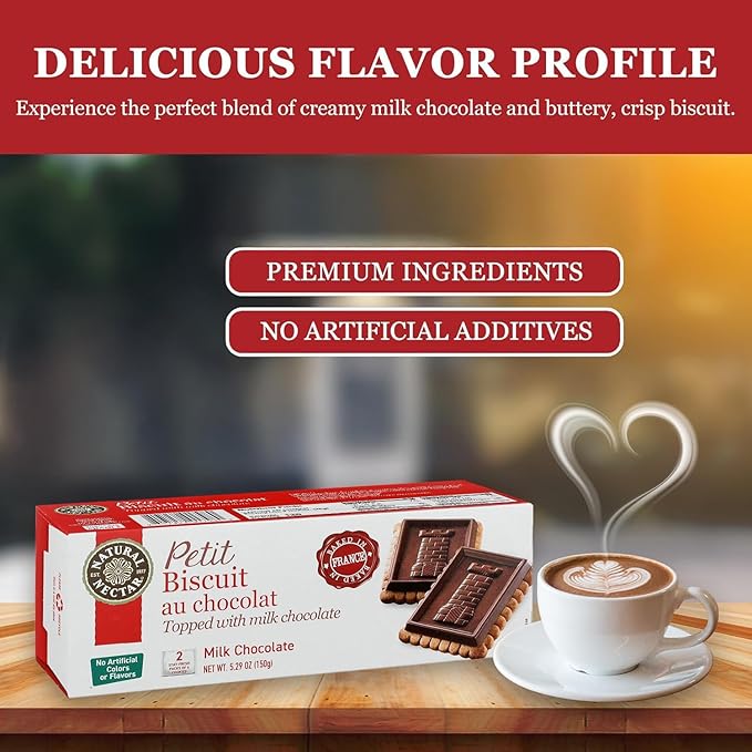 Natural Nectar Petit Biscuit Milk Chocolate – 2 Pack (2 × 5.29 oz) – Crisp European-Style Biscuits Covered in Smooth Milk Chocolate; Snack Cookies for Coffee, Tea & Desserts