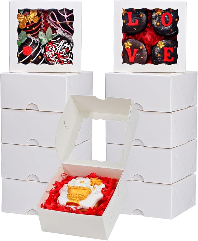 JCXGRVC 50Pack 4x4x2 Inch Cookie Boxes with Window Bakery Boxes Treat Boxes Truffle Boxes Party Wedding Favor