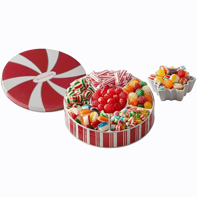 The Swiss Colony Traditional Christmas Candy Tin - 1 lb. 14 oz. Net Wt.: Old Fashioned Hard Candy Mix, Raspberry Drops, Pillows - Perfect Sweets Gift Box for All Occasions & Grandparents