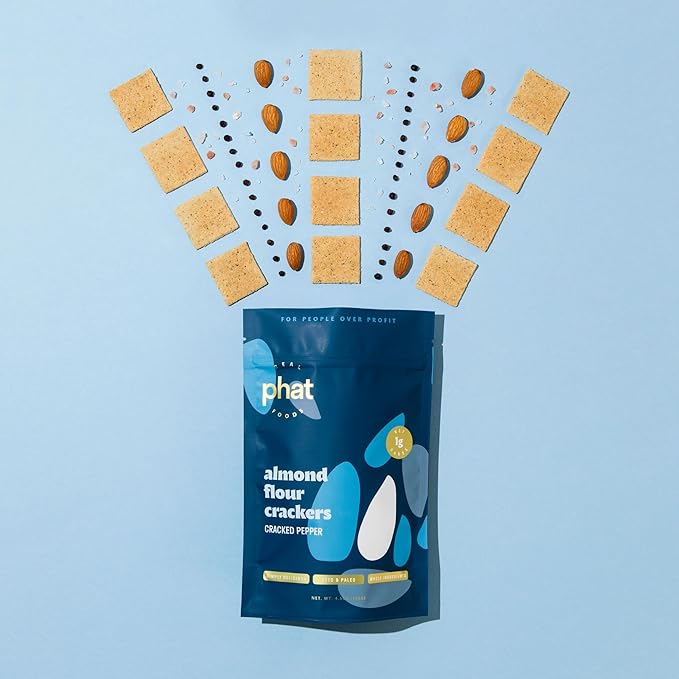 Pepper Almond Flour Crackers by Real Phat Foods - Low Carb, Gluten-Free Keto Crackers - Pack of 3 (Pepper)