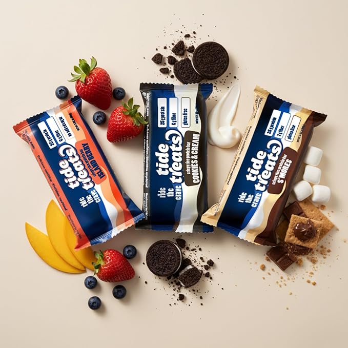 Crispy Rice Protein Treat Bar | 25 g Protein, No Added Sugar, 7 g Fiber, Gluten Free | High Protein Snack for On-the-Go, Post-Workout or Dessert Cravings | 8 Count (Island Berry)