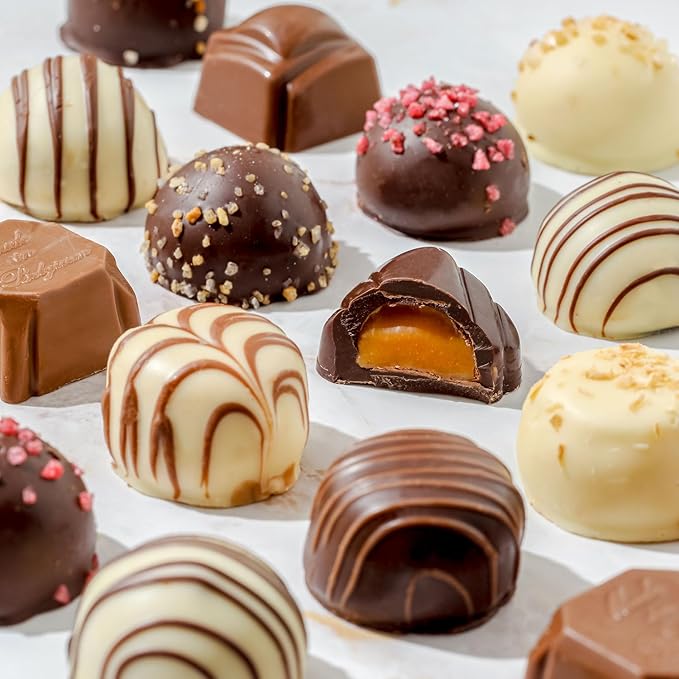 Chocolate Gift Basket– Holiday Candy Gift Box with Assorted Milk, Dark & White Chocolate Truffles – Food Present Idea for Valentines Day, Men, Women, Corporate, Get Well, Sympathy, Birthday- Bonnie & Pop
