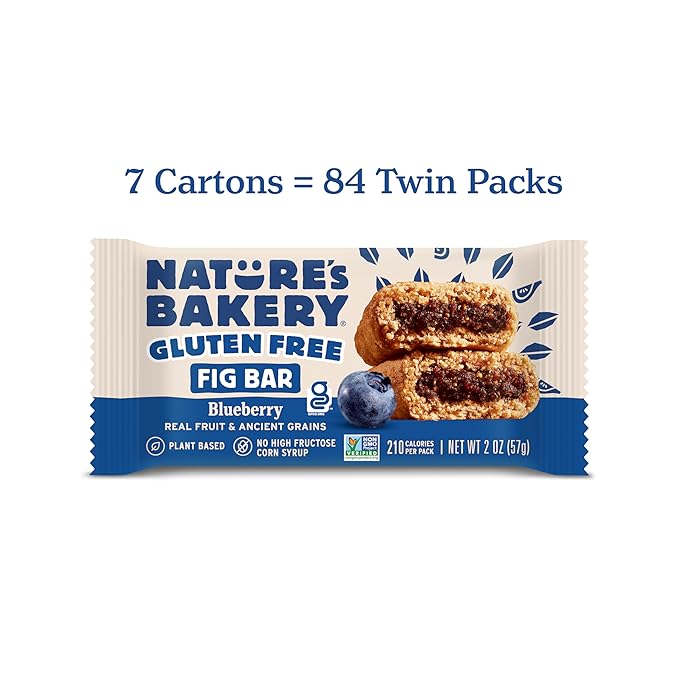 Nature's Bakery Gluten Free Fig Bars, Blueberry, Real Fruit, Vegan, Non-GMO, Snack bar, 12 Count (Pack of 7)