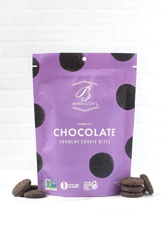 Bakeology Vegan Cookies- Chocolate Gluten Free Crunchy Mini Cookie Bites, Dairy Free, Non-GMO, 0g Trans Fat, Plant Based Dessert Sweets, Made with Coconut Oil & Pure Ingredients