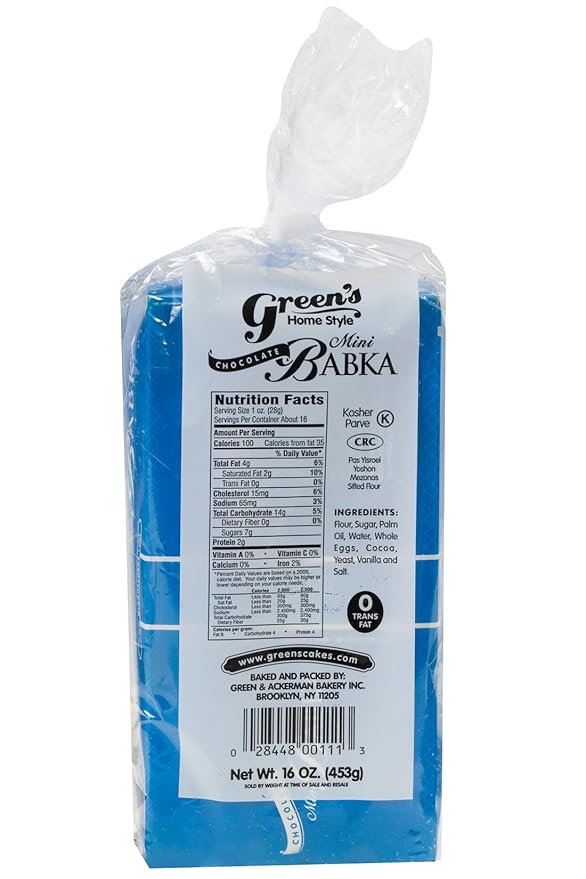 Green's Bakery Mini Chocolate Babka Sweet Yeast Kosher Cake - 16 oz.