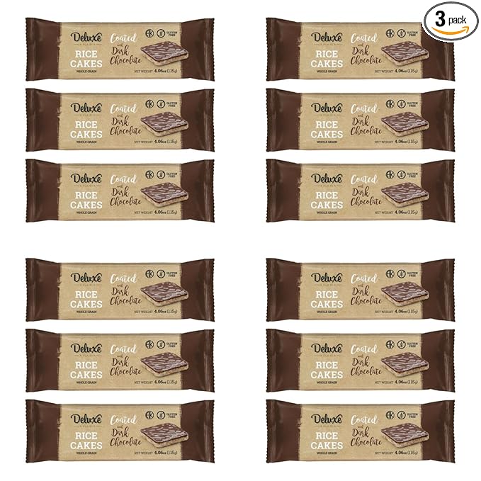 Deluxe & Bla Bla Thin and Crispy Strawberry Yogurt Chocolate Rice Cakes, Kosher Certified Dairy, Gluten Free, Nuts Free Snack Pack Of 3 (Pack of 3, White Chocolate) (Pack of 12, Dark Chocolate)