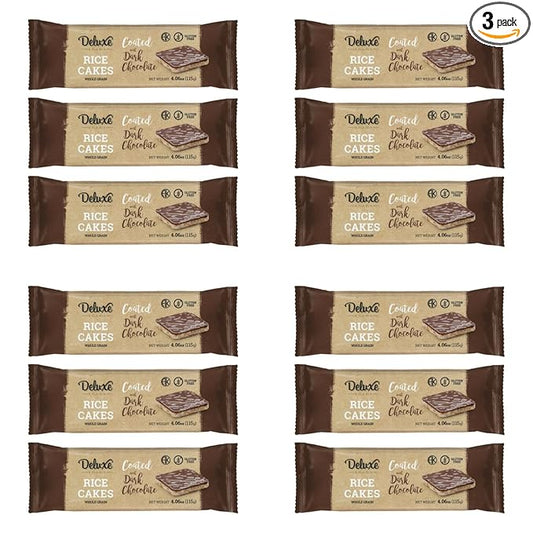 Deluxe & Bla Bla Thin and Crispy Strawberry Yogurt Chocolate Rice Cakes, Kosher Certified Dairy, Gluten Free, Nuts Free Snack Pack Of 3 (Pack of 3, White Chocolate) (Pack of 12, Dark Chocolate)