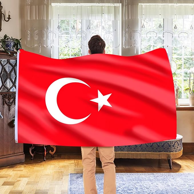AhfuLife 2 Pcs Turkey Flag 3x5 Ft, Large Turkey National Flags for Outside - Double Side with Brass Eyelets for Olympic Party Decorations, Bar Garden Street Decoration Indoor Outdoor