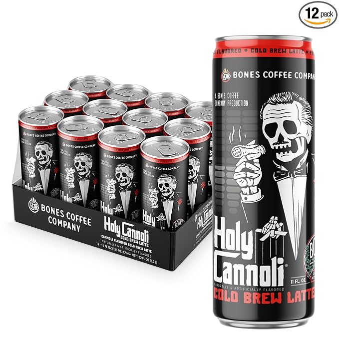 Bones Coffee Company Holy Cannoli Latte Baked Cannoli Flavored Coffee, Medium Roast Ready To Drink Iced Coffee in Can, 11 Fl Oz Can (12 Pack)