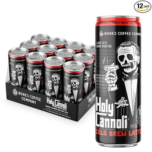 Bones Coffee Company Holy Cannoli Latte Baked Cannoli Flavored Coffee, Medium Roast Ready To Drink Iced Coffee in Can, 11 Fl Oz Can (12 Pack)